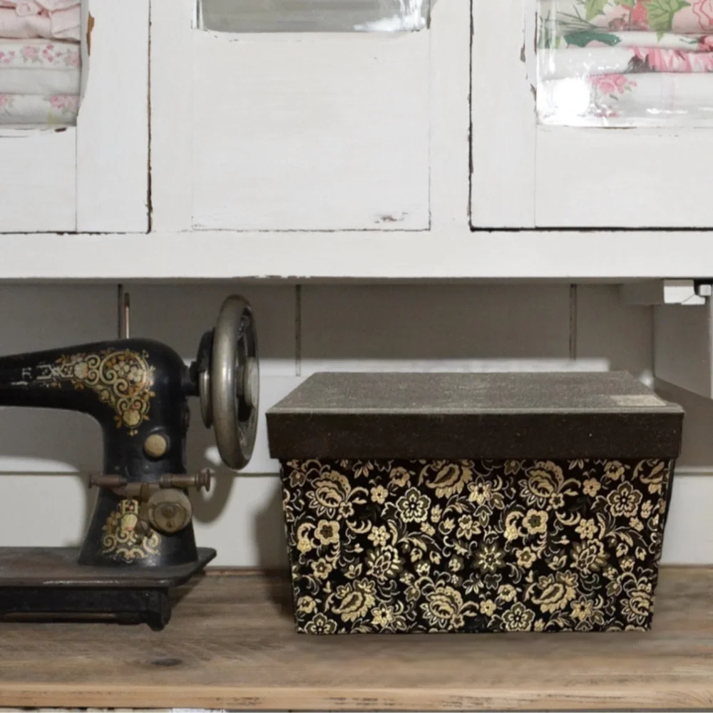 Gold Floral Fabric Covered Memory Box